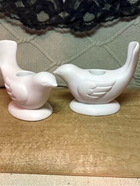 Avon ceramic bird tapered candlestick holder set white love birds